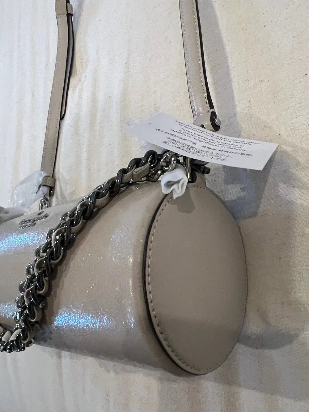 Kate Spade Light Gray Pebbled Leather Chain-Trim Crossbody
